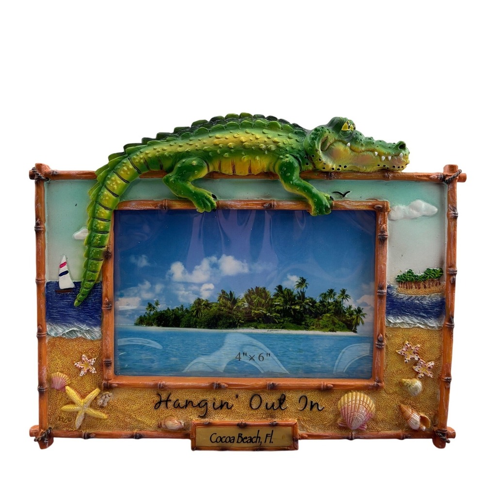 Vintage 2005 Alligator Picture Frame 4x6 Cocoa Beach Florida Souvenir Resin